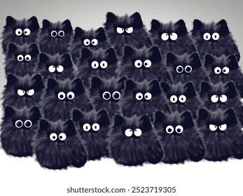 Cute black fluffy cats seamless pattern illustration for Halloween