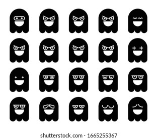 cute black ghost emoji, emoticon icons set