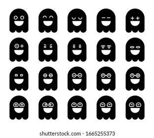 cute black ghost emoji, emoticon icons set