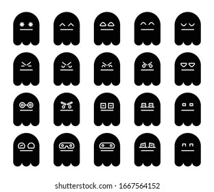 emoji fantasma negro adorable, iconos emoticonos establecidos