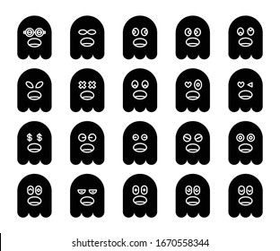 cute black ghost emoji, emoticon icons set