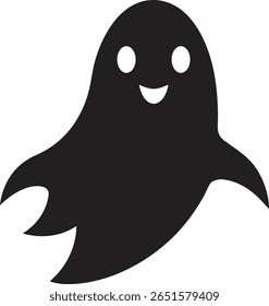 Cute Black Ghost Silhouettes Set for Halloween Design