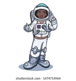 Cute black girl in astronaut costume