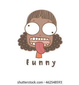 Cute black girl facial expression funny on white background,illustration.