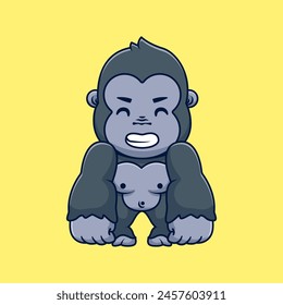 Cute Black Gorilla Cartoon Vector Icons Illustration. Flat Cartoon Concept. Suitable for any creative project.