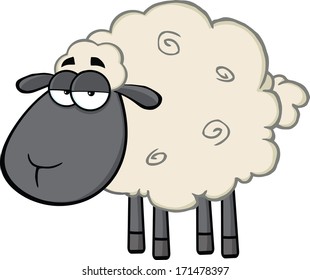 Cute Black Head Sheep Cartoon Mascot Character. Vector Illustration Isolated on white