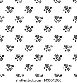 Cute black hearts elements seamless pattern on white background. 14 february. wallpaper. Valentine s Day backdrop. Hand drawn ornament, texture. Wedding template Vector illustration