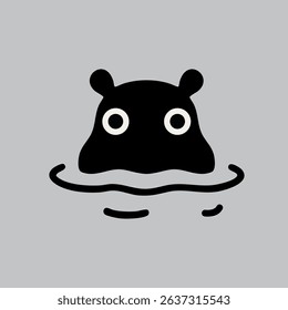 A cute black hippo peeks from water, modern minimalist design.