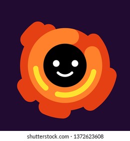 Cute Black Hole with smiling face. Vector illustration of supermassive black hole in modern flat style. Drawing of black hole at the center of galaxy 