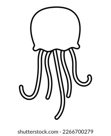 Cute black jellyfish outline cartoon vector illustration for kids ocean drawing and coloring book