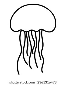 Cute black jellyfish outline cartoon vector illustration for kids ocean drawing and coloring book