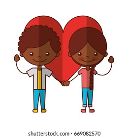cute black kids with heart characters icon