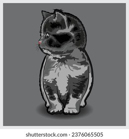 Cute Black Kitten Cartoon Character illustration. vector