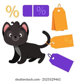 Cute Black Kitten With Halloween Sale Discount Coupons