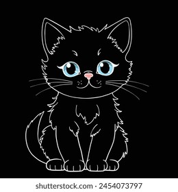 Cute black kitten hand drawn cartoon vector illustration, sketch for t-shirt graphics, fashion prints and other uses