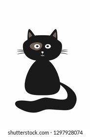 Cute black kitten. Isolated funny cat. Vector illustration.