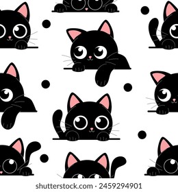 Cute black kitten seamless pattern