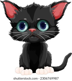 Cute Black Kitten in Sitting Pose Illustration