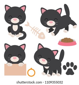 Cute black kitten vector cartoon illustration