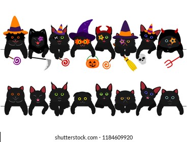 cute black kitties border set with Halloween costumes