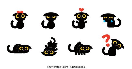 Cute black kitty icon emoji. 8 different expression.
100% Vector layered file