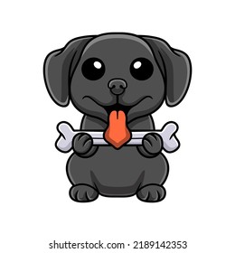 Cute black labrador dog cartoon holding a bone