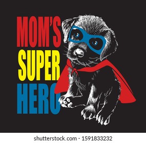 Cute black labrador puppy dog mom's super hero on black background vector illustration
