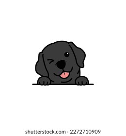 Cute black labrador retriever puppy winking eye cartoon, vector illustration