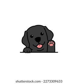 Cute black labrador retriever puppy waving paw cartoon, vector illustration