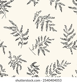 Cute black leave seamless watercolor pattern on cream background. Flower vector illustration. Watercolor print in rustic vintage style, textile or wallpapers.