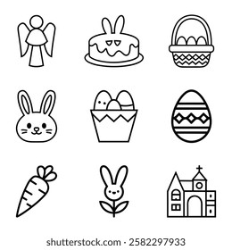 Cute Black Line Art Easter Icons