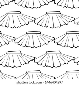 Cute black line seamless pattern with skirt. Simple doodle hand drawn art. Vector linear design on white background.