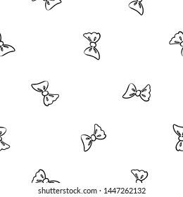 Cute black line seamless pattern with bow. Simple doodle hand drawn art. Vector linear design on white background.