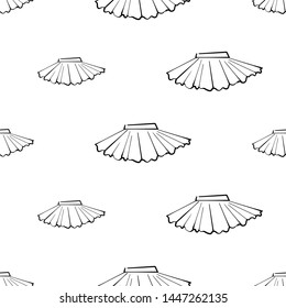 Cute black line seamless pattern with skirt. Simple doodle hand drawn art. Vector linear design on white background.