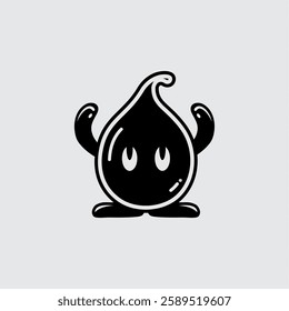 Cute Black Liquid Drop Mascot - Friendly and Playful Cartoon Vector