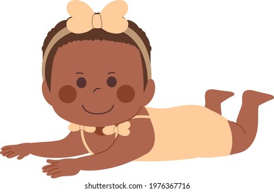 Cute Black Little Baby Girl Smiling Happy On Tummy Time Pose Exercise