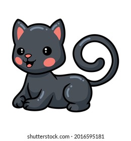 Cute black little cat cartoon lying down