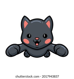 Cute black little cat cartoon flying
