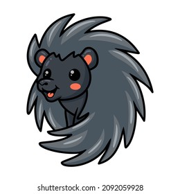 Cute black little hedgehog cartoon posing