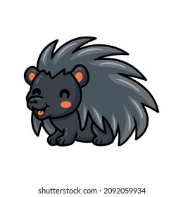 Cute black little hedgehog cartoon posing