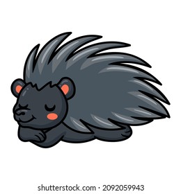 Cute black little hedgehog cartoon sleeping