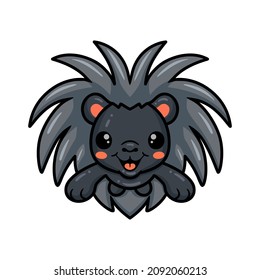 Cute black little hedgehog cartoon jumping