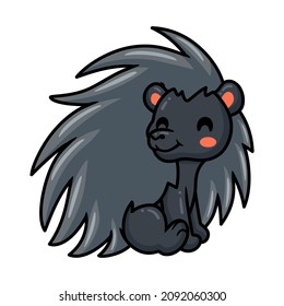 Cute black little hedgehog cartoon posing