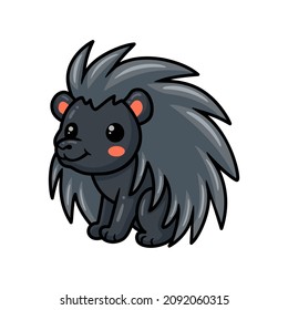 Cute black little hedgehog cartoon posing