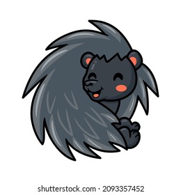 Cute black little hedgehog cartoon posing