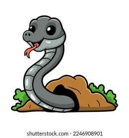 Cute black mamba snake cartoon out from hole