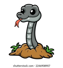 Cute black mamba snake cartoon out from hole