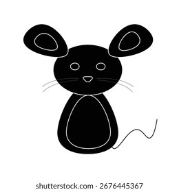 Cute black mouse icon, cartoon style character flat icon illustration silhouette vector