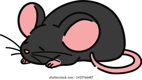 Cute black mouse sleeping outlined