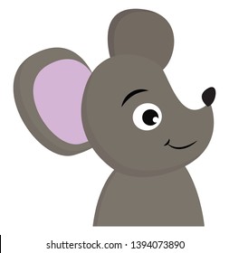 A cute black mouse with violet ears looking sidewise vector color drawing or illustration